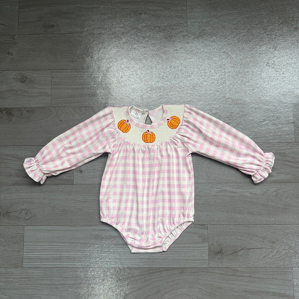 5.29   Preorder Baby Girls Pumpkin Purple Gingham Romper