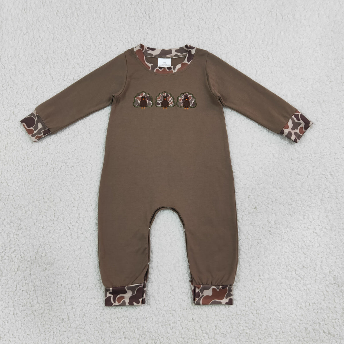 Sibling Baby Boys Embroidery  Turkey Camo Pants Outfit and Romper