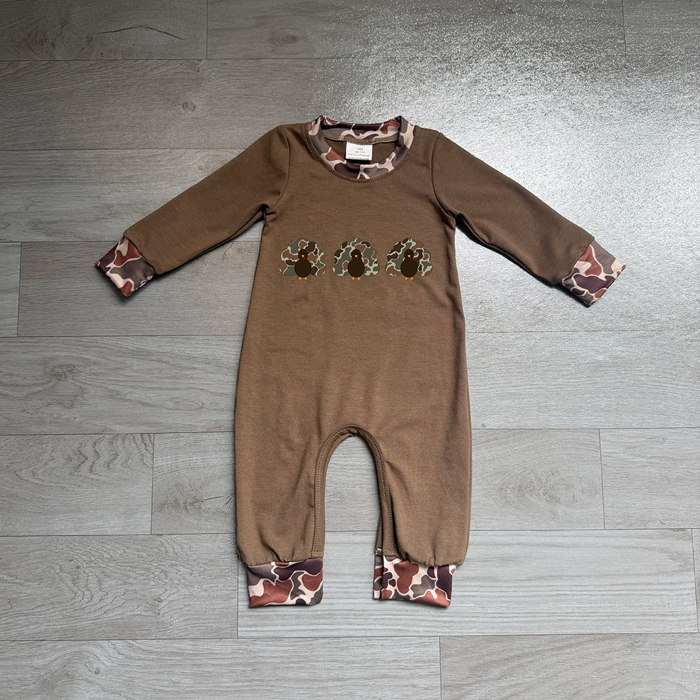 LR3108  Preorder Baby Boys Thanksgiving Camo Turkey Romper