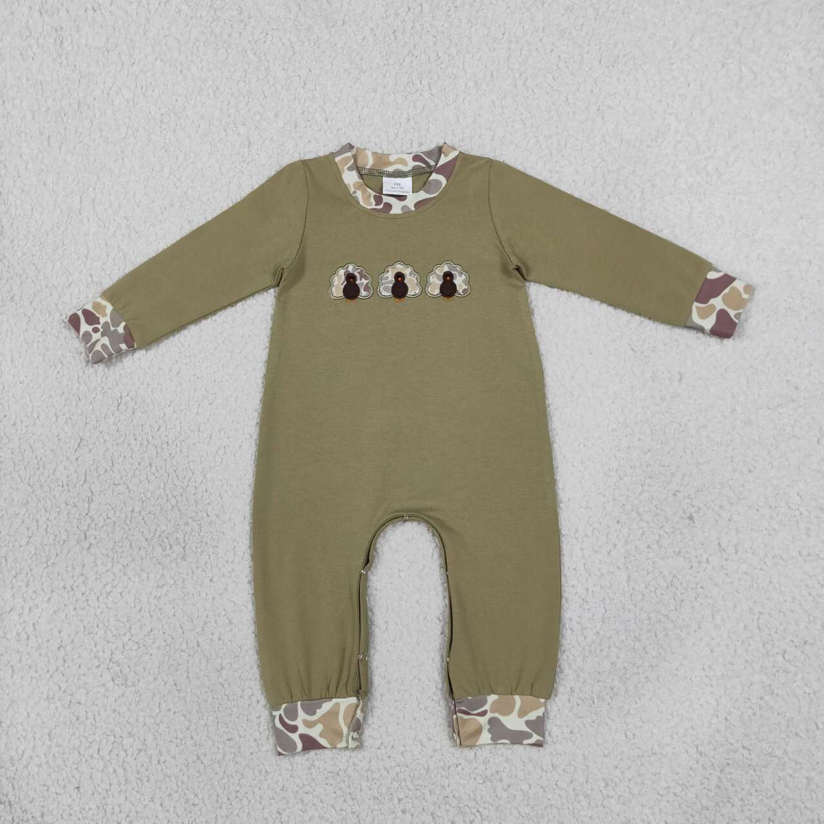 Sibling Baby Boys Thanksgiving Embroidery Turkey camo Outfit and Romper