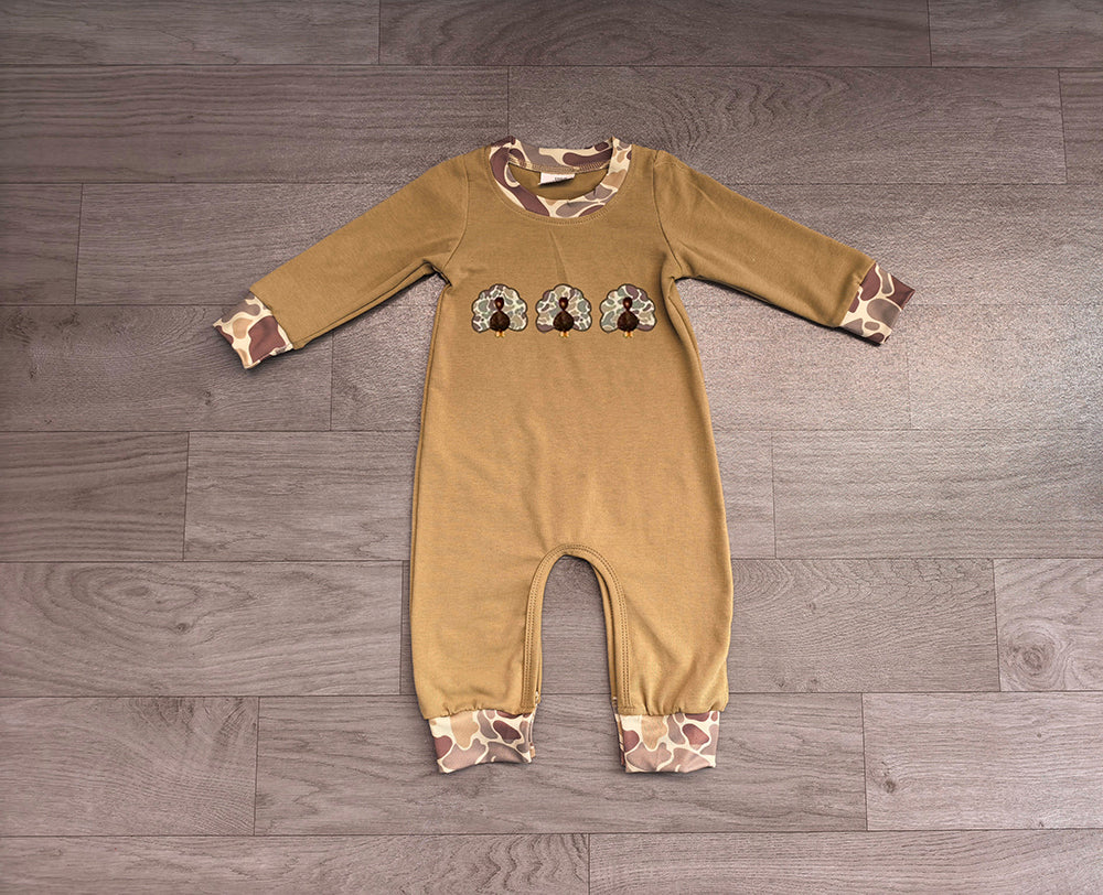 6.19   Preorder Baby Boys Thankgiving Green Camo Turkey Romper
