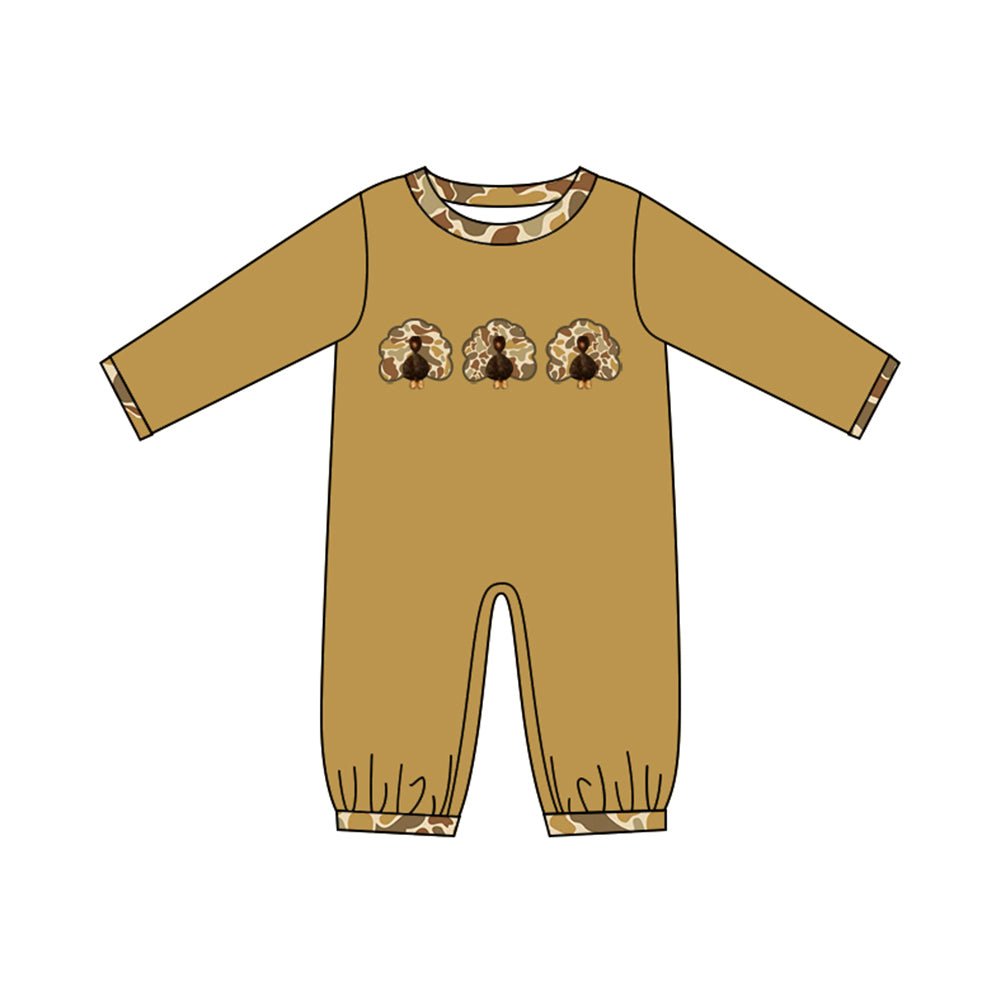 6.19 Preorder Baby Boys Thankgiving khaki Camo Turkey Romper