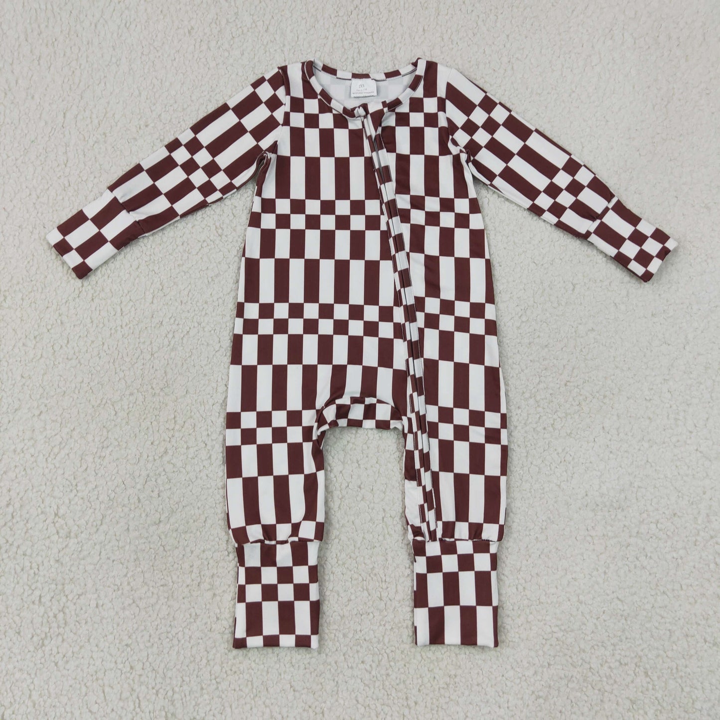 Sibling Baby Boys Checked Long Sleeve Pajama Set +Zipper Romper