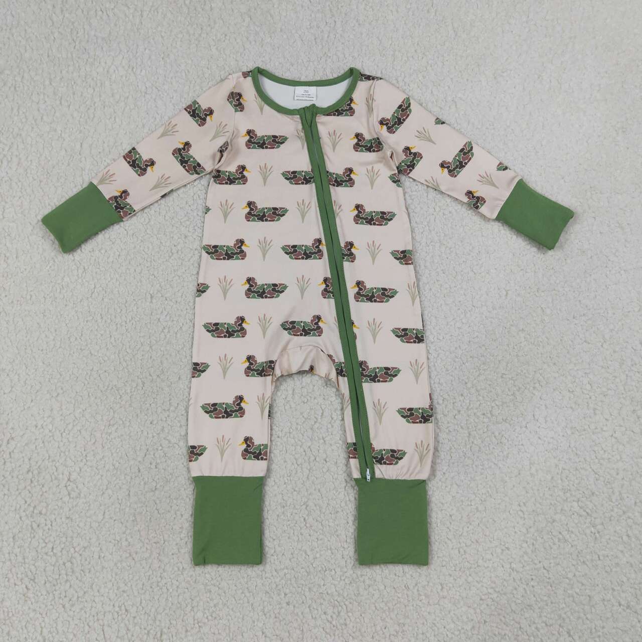 LR3117 Camo Duck Print Baby Zipper Sleeper Romper