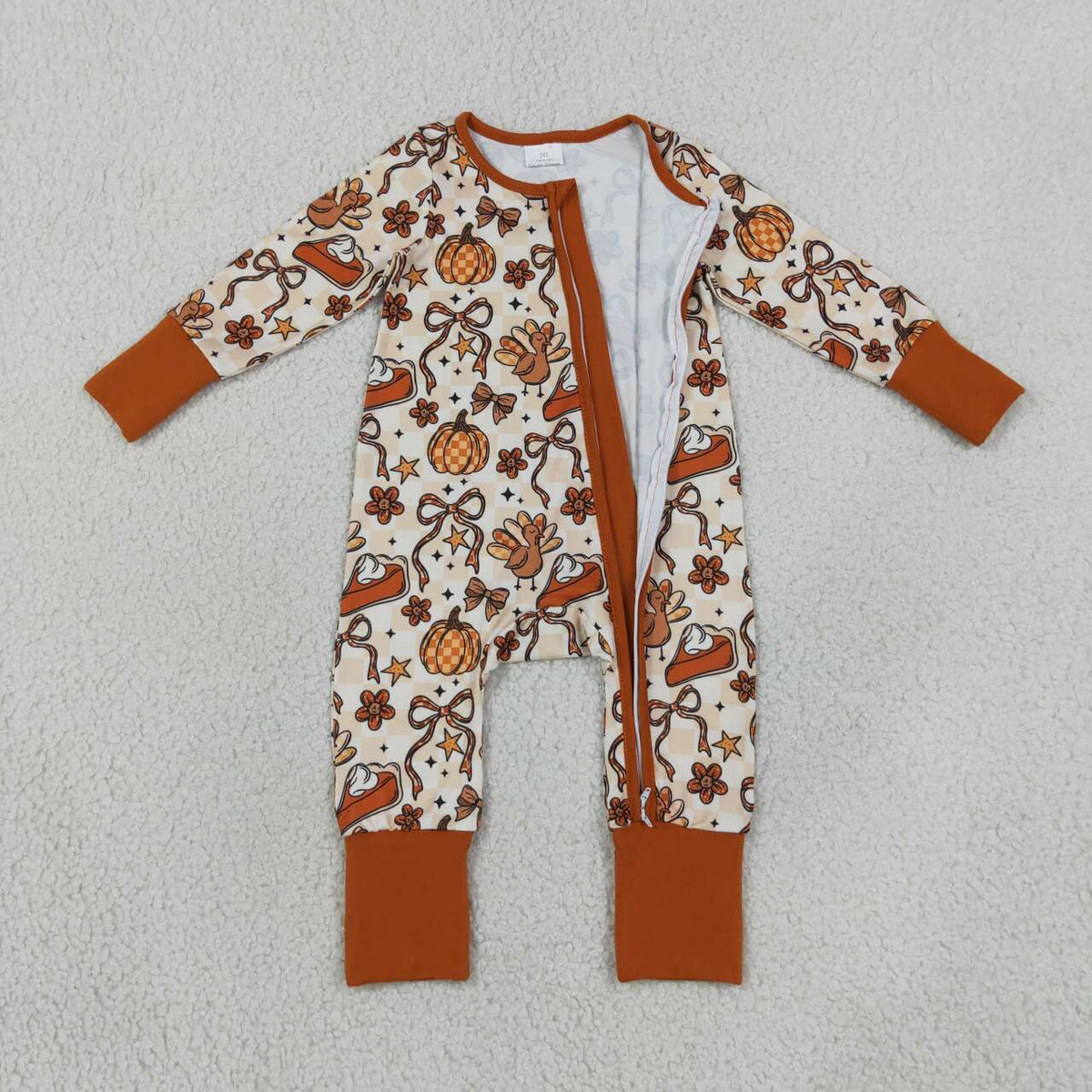 Sibling Baby Girls Bows Pumpkins Turkey Flare Pant Thanksgivings Zip Pullover Set Rompers