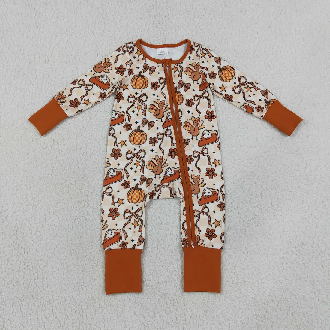 Sibling Baby Girls Thankgsgiving Turkey Pumpkin Outfit Romper