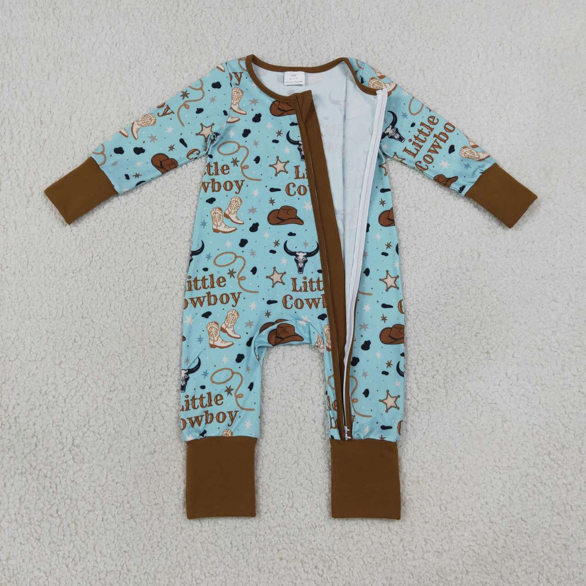 Little Cowboy Howdy Long Sleeve Pajama Set +Zipper Romper For Sibling Baby Boys