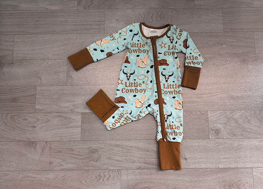 6.27 Preorder LR3124 Little Cowboy Boots Print Baby Boys Western Zipper Sleeper Romper