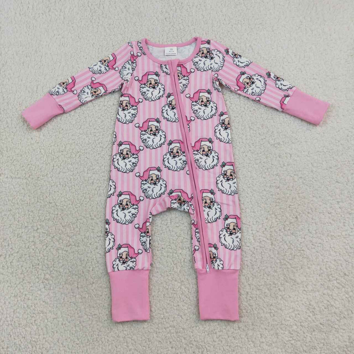 Sibling Baby Girls Christmas Santa Pink Striped Flare Pants Outfit and Zipper Romper
