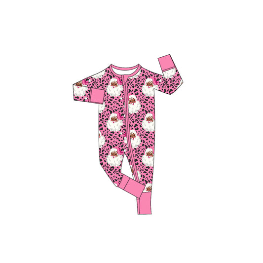 6.27 Preorder LR3127 Santa Bows Pink Print Baby Girls Christmas Zipper Sleeper Romper