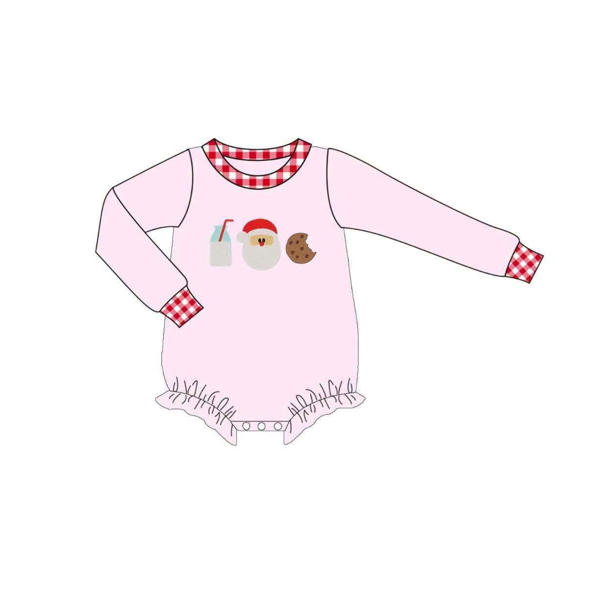 6.29 Preorder LR3128 Milk Santa Cookies Pink Print Baby Boys Christmas Romper