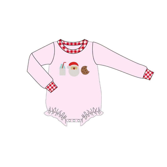 6.29 Preorder LR3128 Milk Santa Cookies Pink Print Baby Boys Christmas Romper