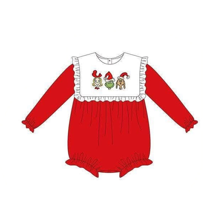 6.29 Preorder LR3130 Green Frog Red Print Baby Girls Christmas Romper
