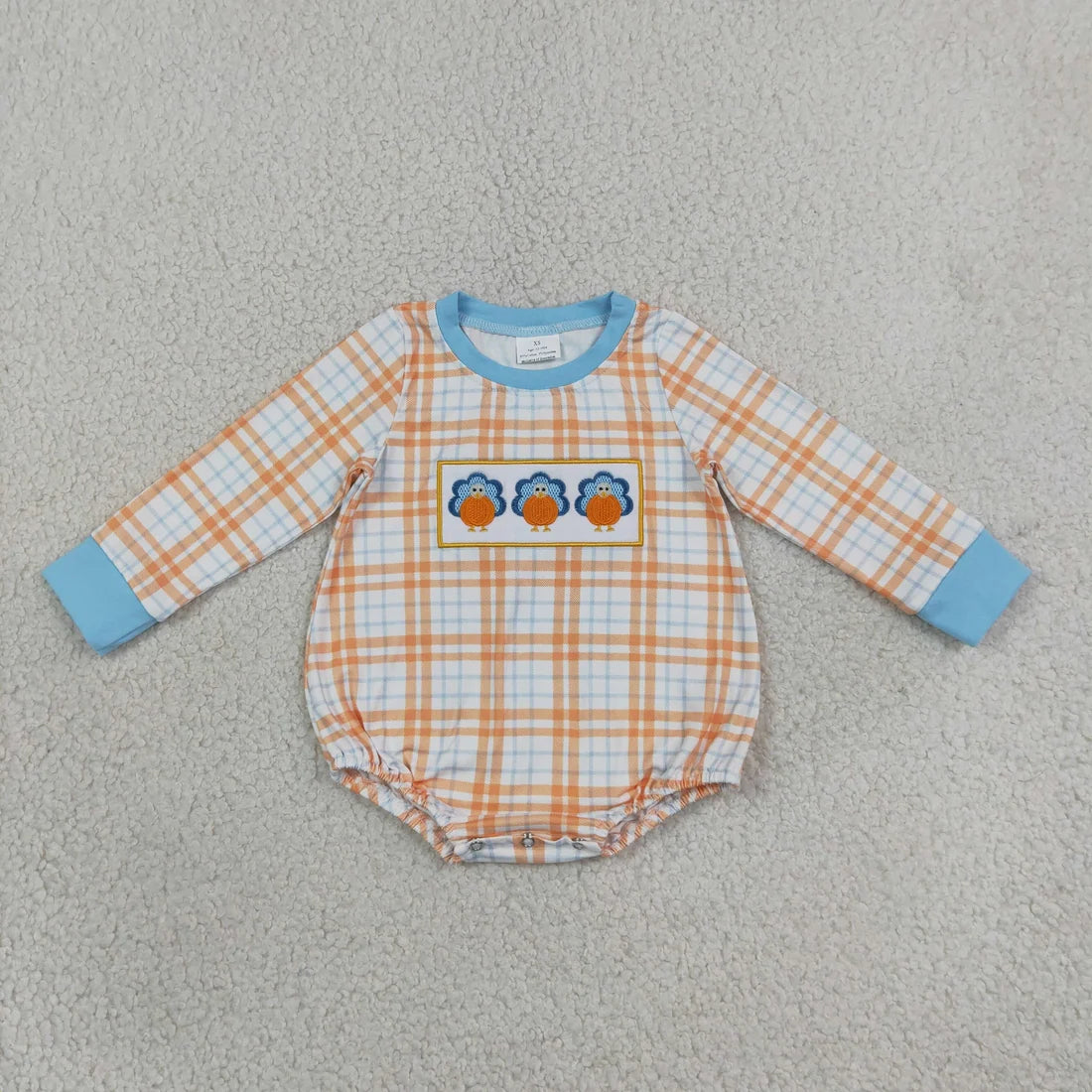 Sibling Baby Girls Boys Enbroidery Punpkin Duck Christmas Long Sleeve Bubble Romper