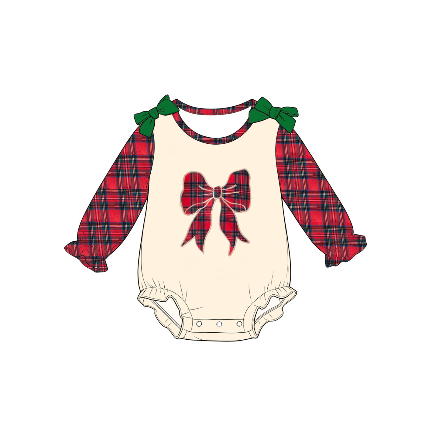 7.25 Preorder Baby Girls Christmas Plaid Bow Long Sleeve Romper