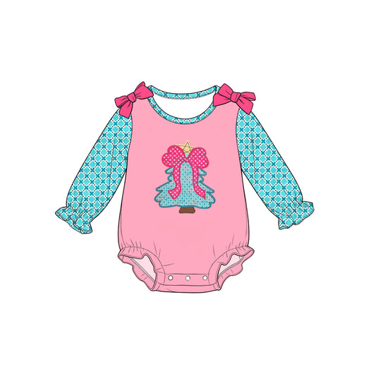 7.25 Preorder Baby Girls Christmas Bell Pink Long Sleeve Romper
