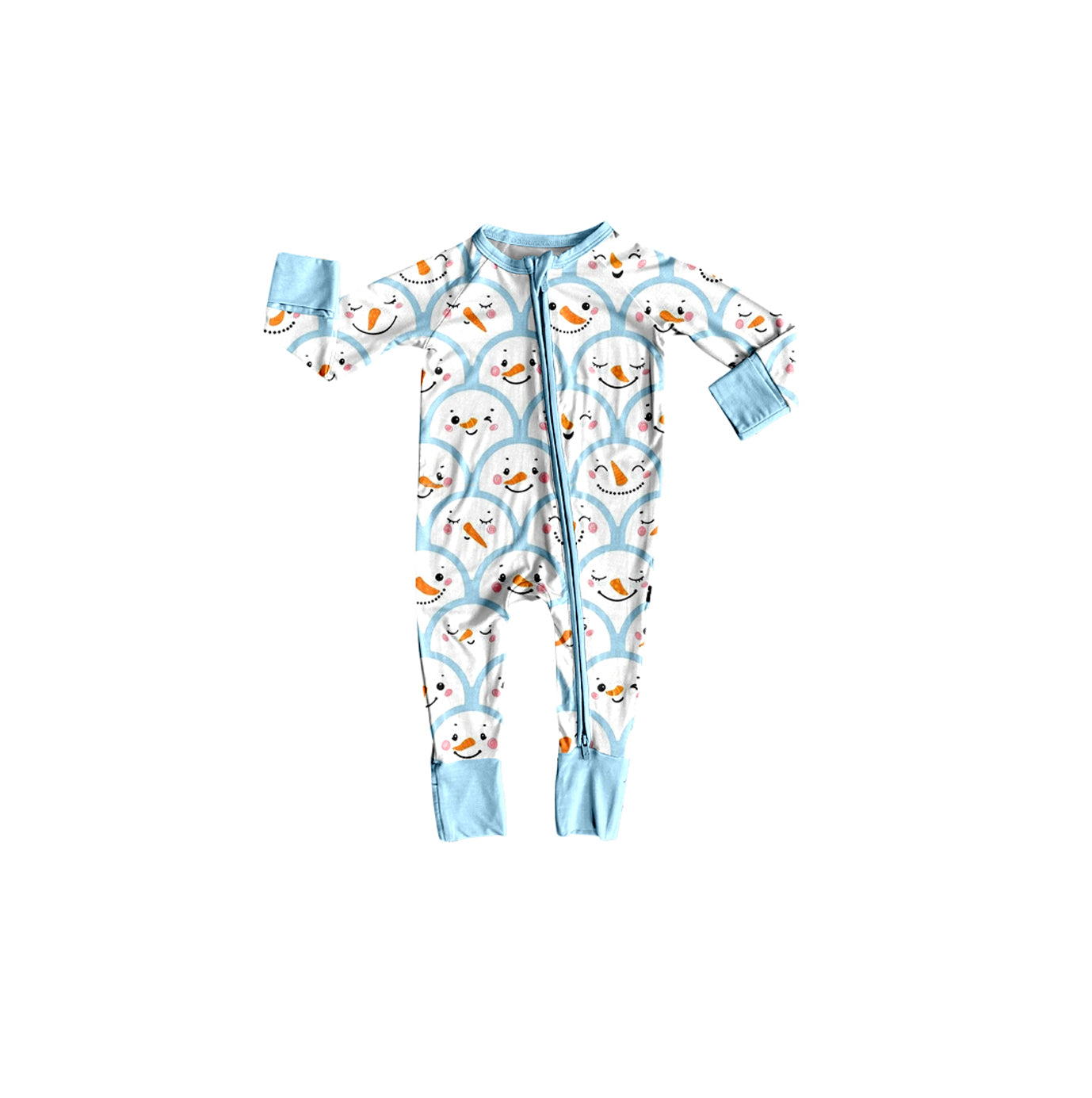 7.25 Preorder Baby Boys Snowman Blue Zipper Romper