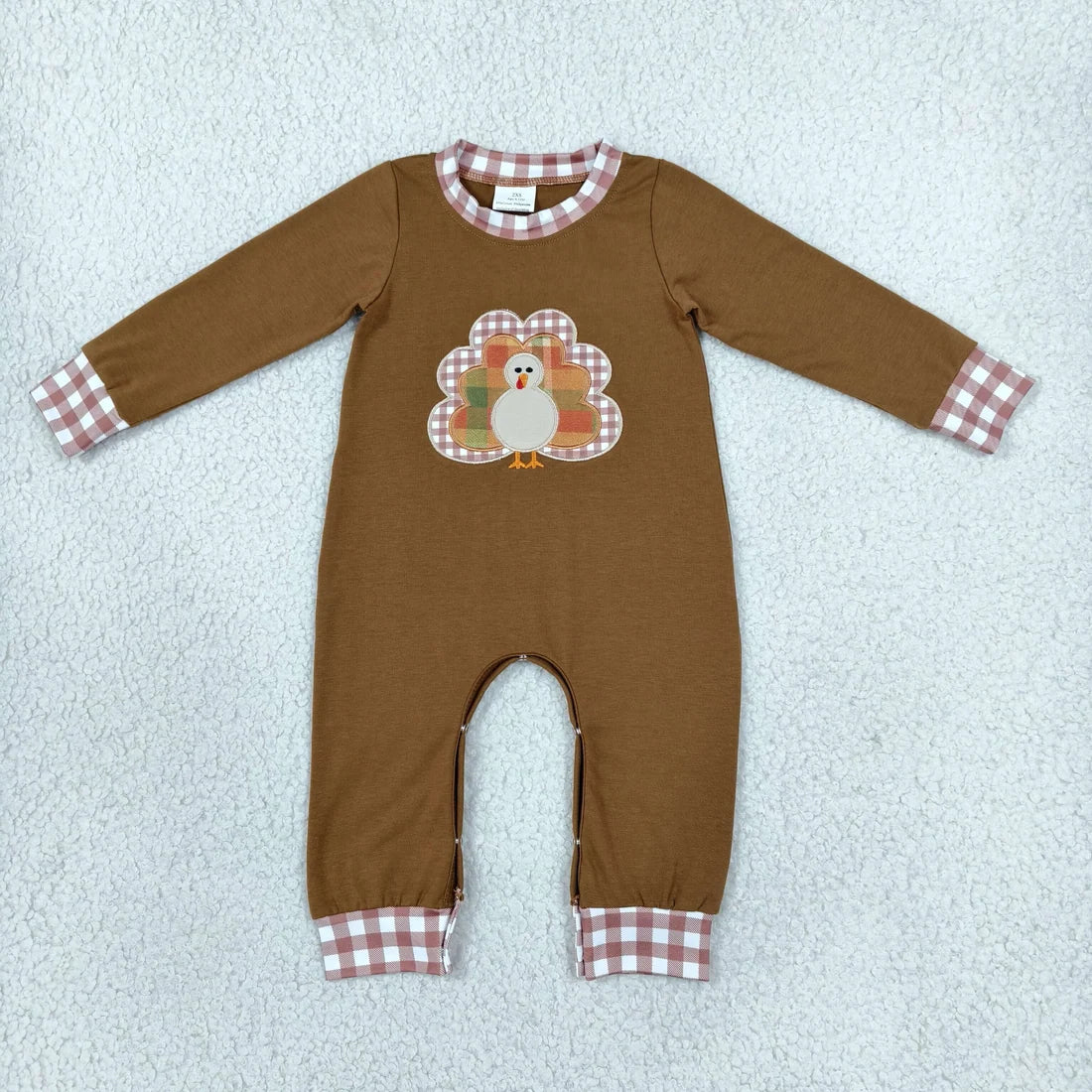 Sibling Baby Boys Fall Embroidery Pumpkin Turkey Long Sleeve Romper