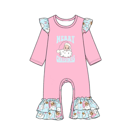 7.30   Preorder Baby Girls  Pink Christmas Santa Long Sleeve Romper