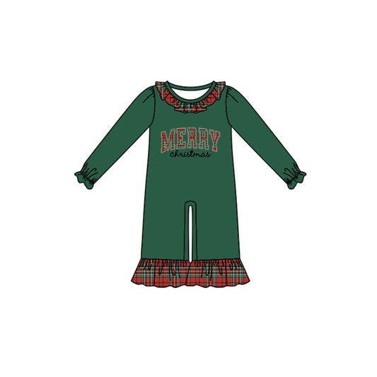 7.31 Preorder Baby Girls  Merry Christmas Green Long Sleeve Romper