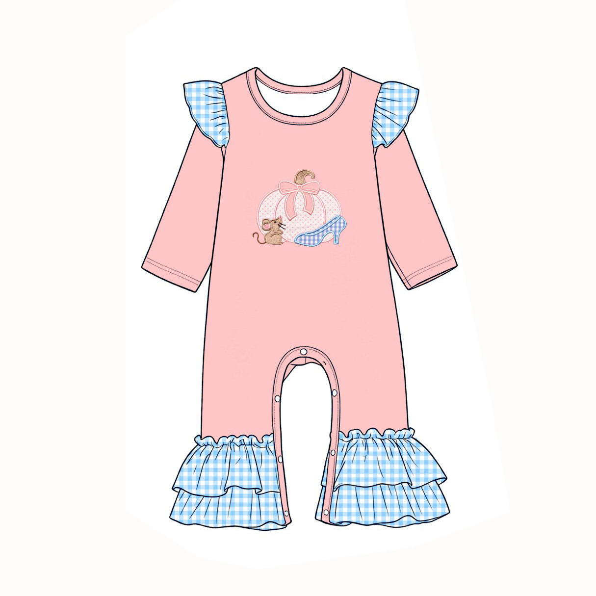 7.31 Preorder Baby Girls Pink Pumpkin Mouse Long Sleeve Romper with Ruffle