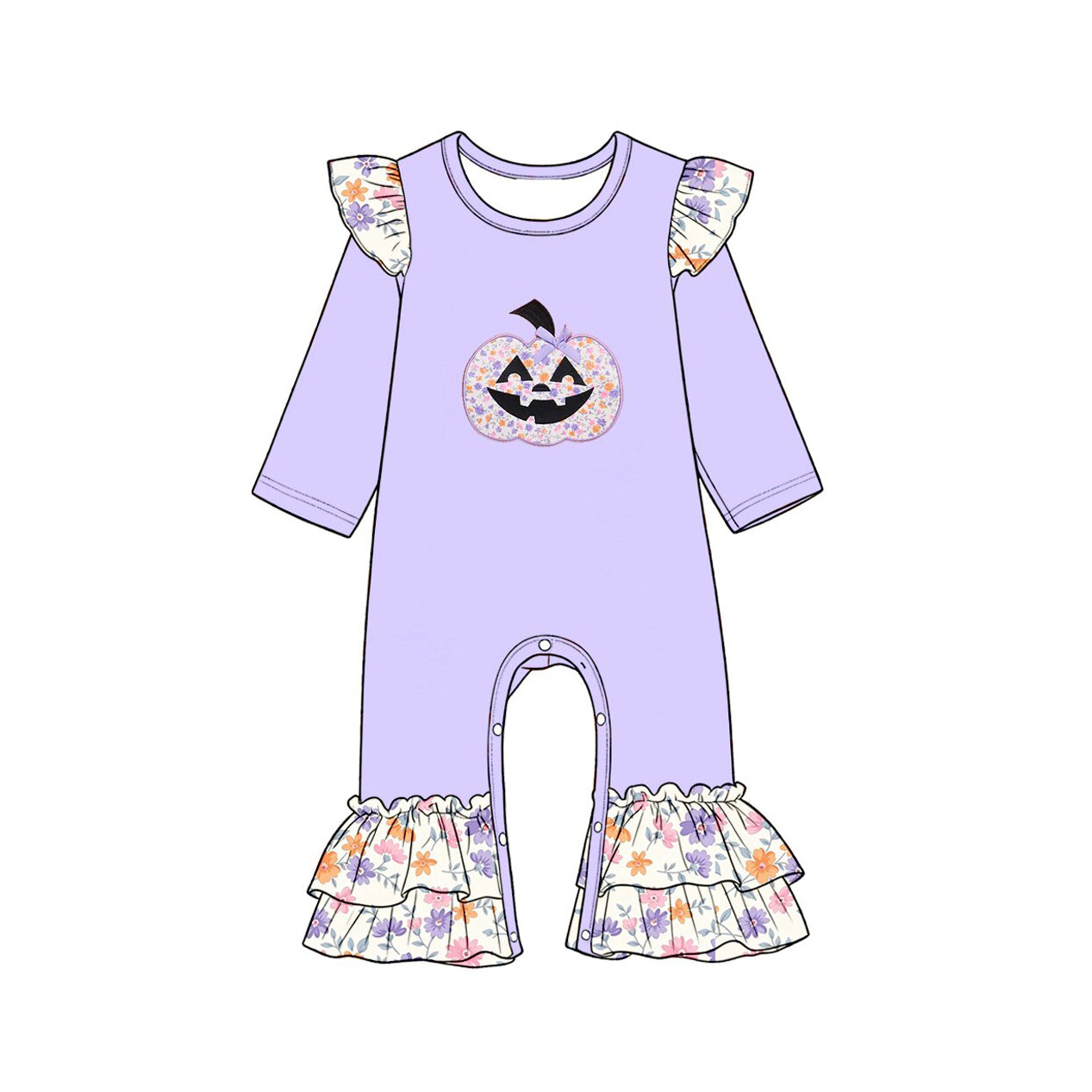 8.4 Preorder Baby Girls  Halloween Floral Pumpkin Purple Romper