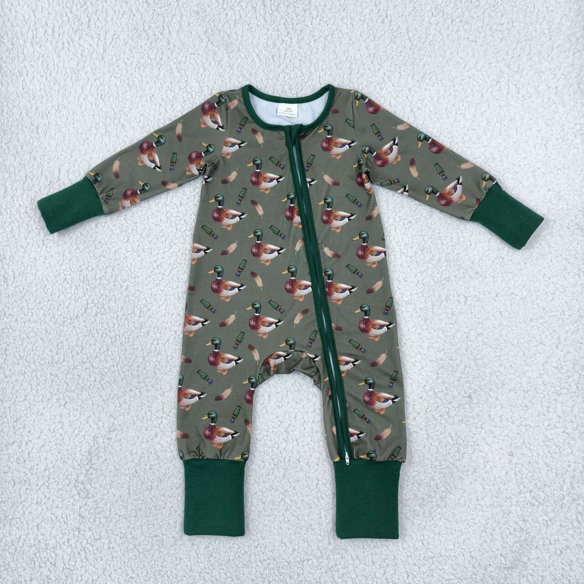LR3232 Baby Boys Mallard Duck Long Sleeve Zipper Sleeper Romper