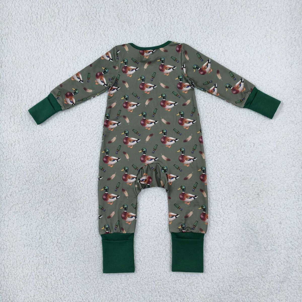 LR3232 Baby Boys Mallard Duck Long Sleeve Zipper Sleeper Romper