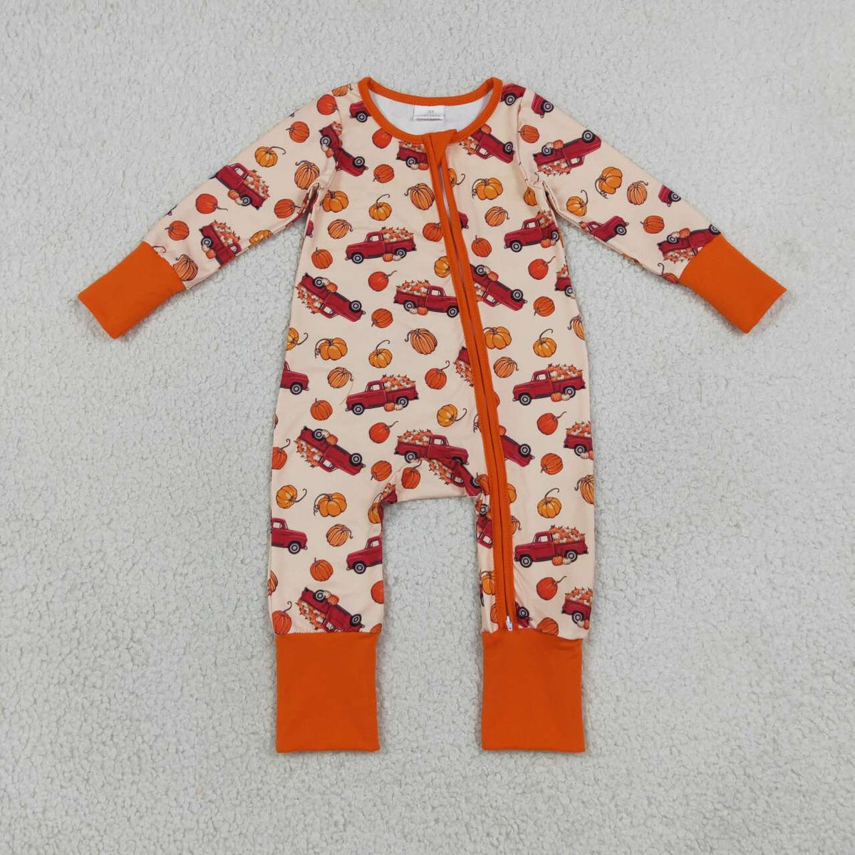 Sibling Baby Boys  Fall Pumpkin Truck Pajama Set Zipper Romper Blanket