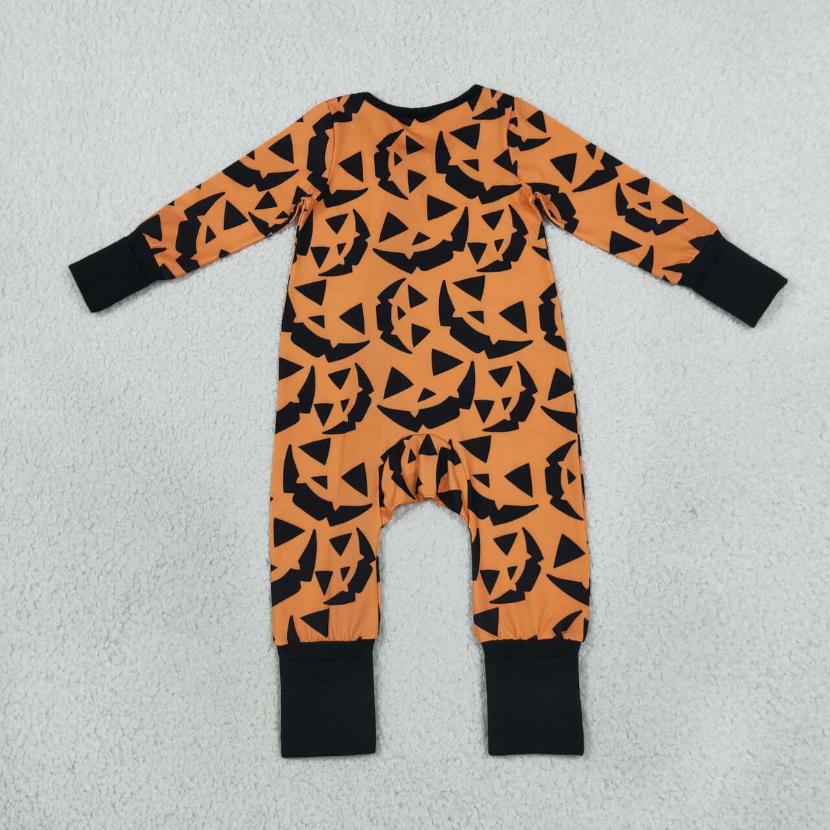LR3243 Smiling Orange Print Baby Halloween Sleeper Zipper Romper