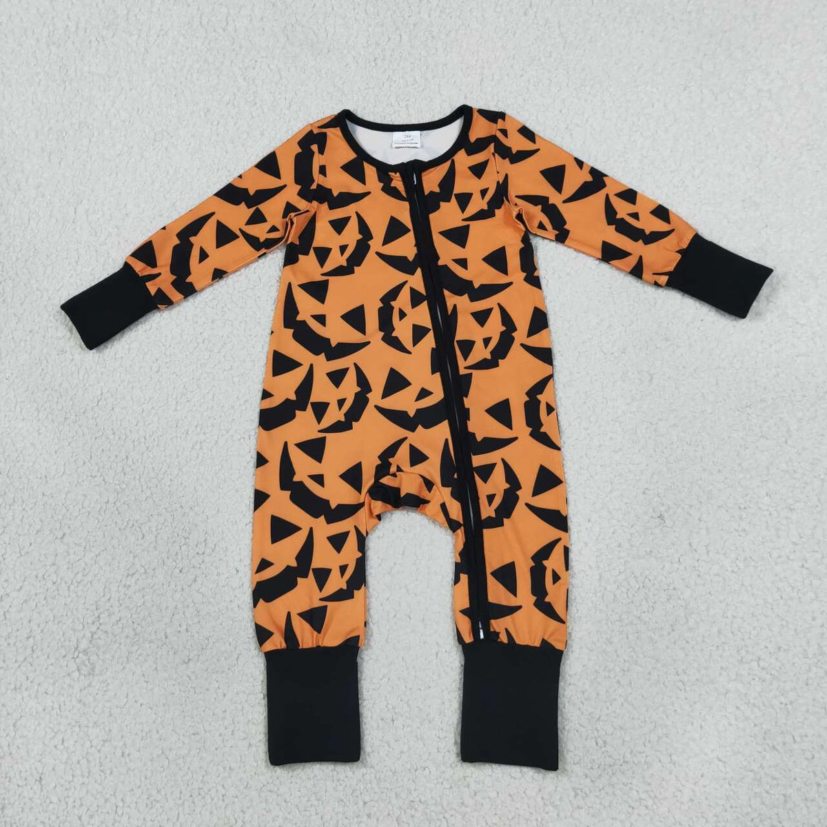 Sibling Baby Boys Halloween Pumpkin Face Long Sleeve Pajama Set and Romper