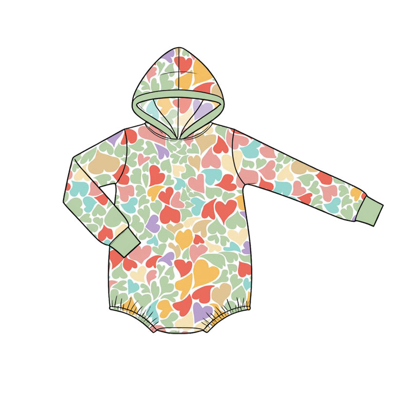 8.7 LR3247 Preorder Colorful Hearts Print Baby Boys Valentine's Day Hoodie Romper