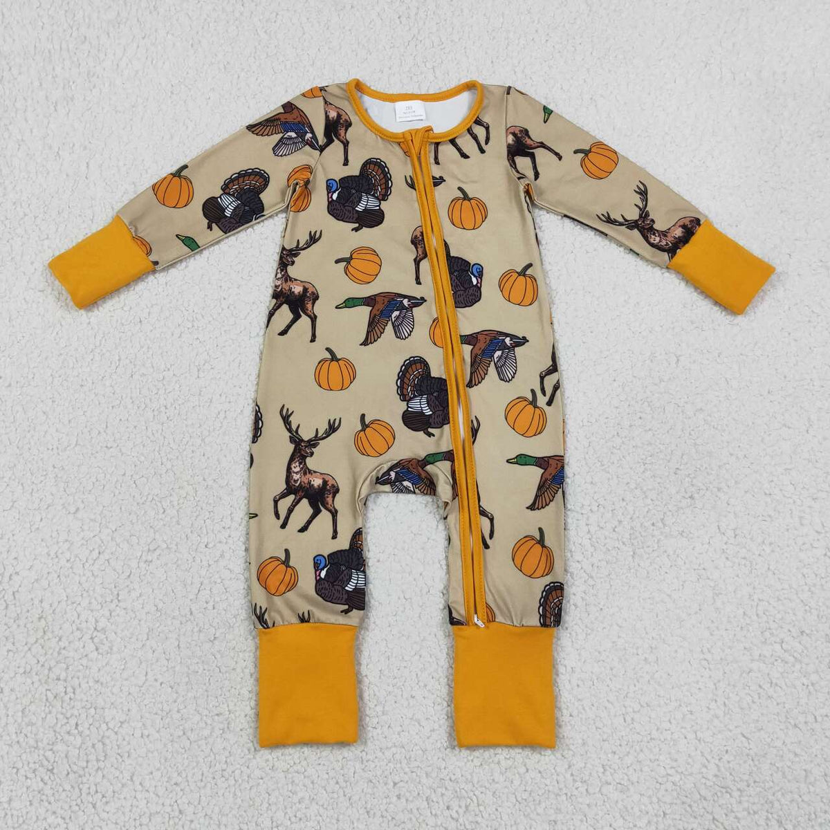 LR3251 Animals Pumpkin Print Baby Boys Fall Zipper Sleeper Romper