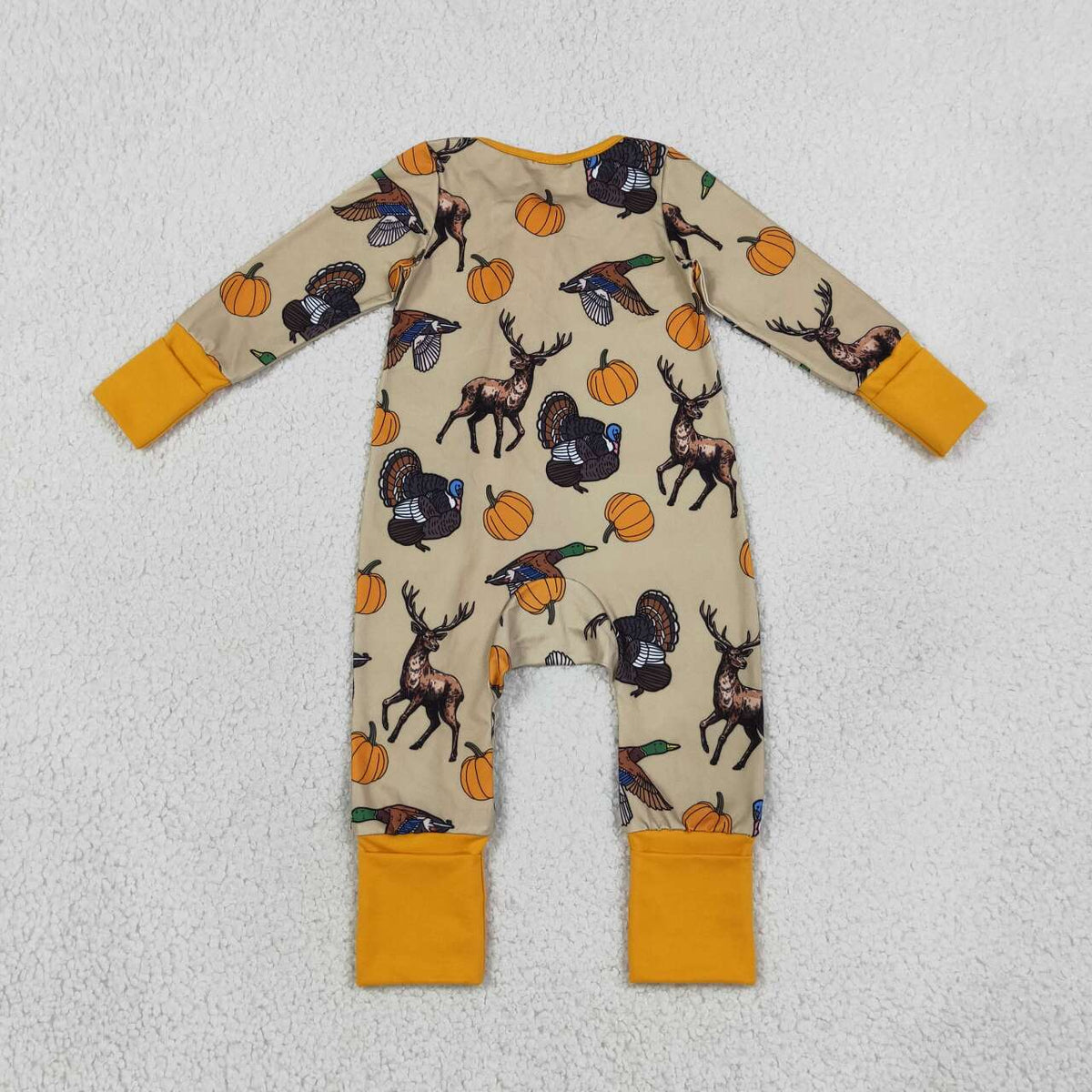 LR3251 Animals Pumpkin Print Baby Boys Fall Zipper Sleeper Romper
