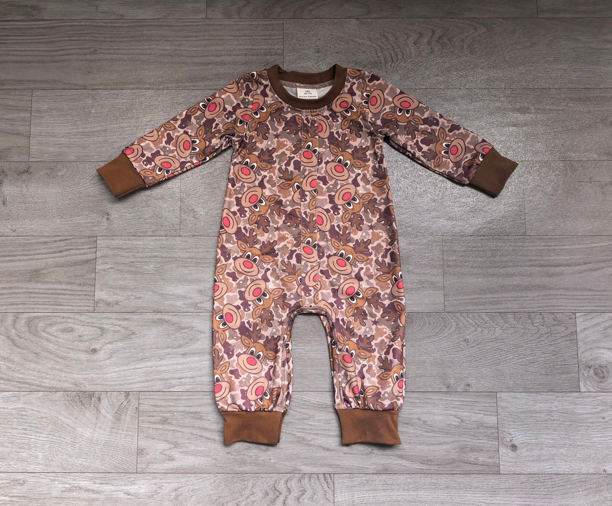 8.10 LR3253 Preorder Deer Camo Print Baby Boys Christmas Romper