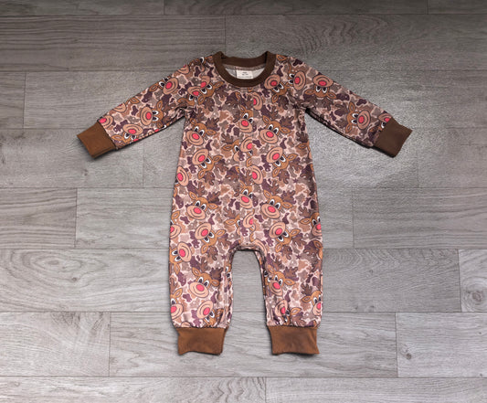 8.10 LR3253 Preorder Deer Camo Print Baby Boys Christmas Romper