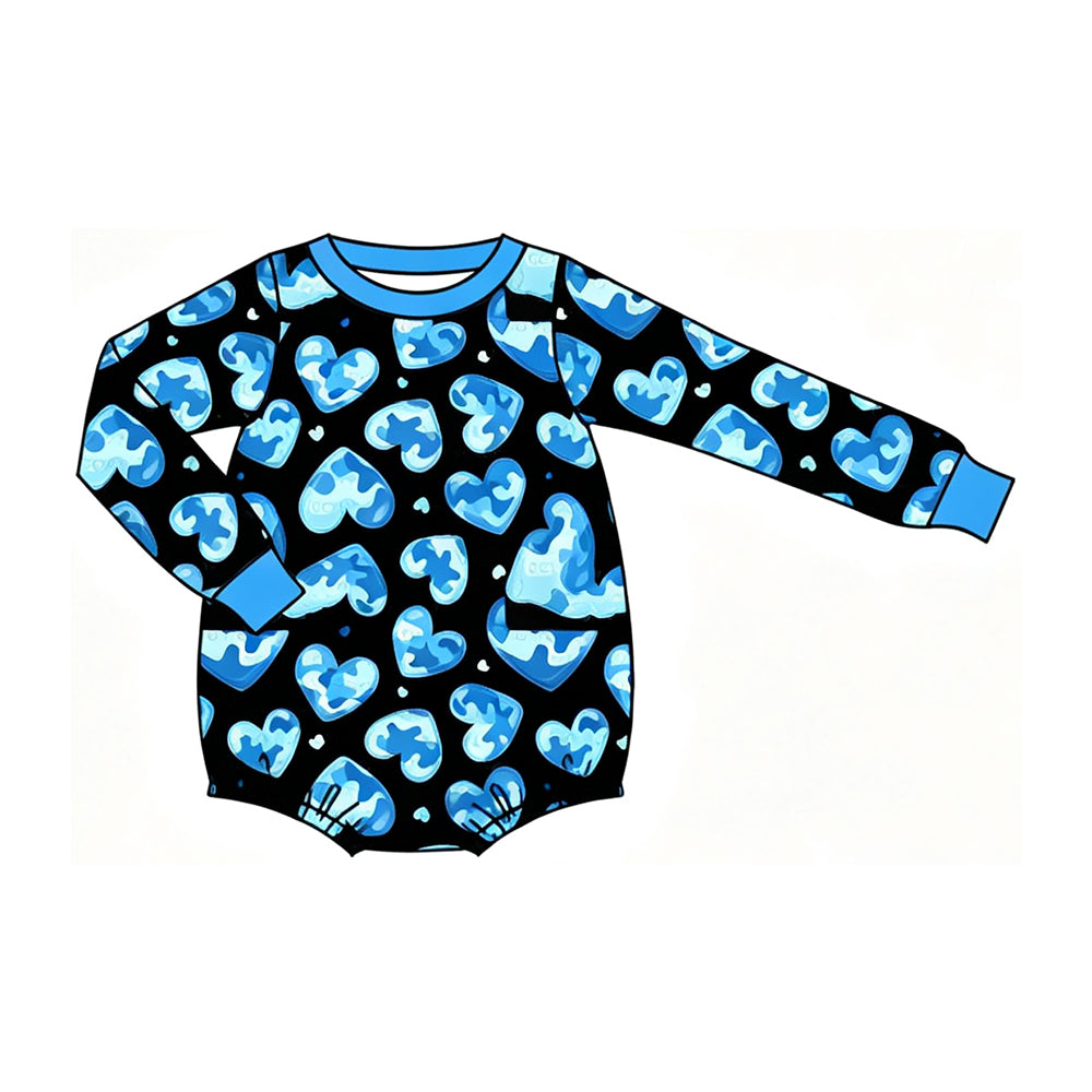 8.10 LR3254 Preorder Blue Camo Hearts Print Baby Boys Valentine's Day Romper