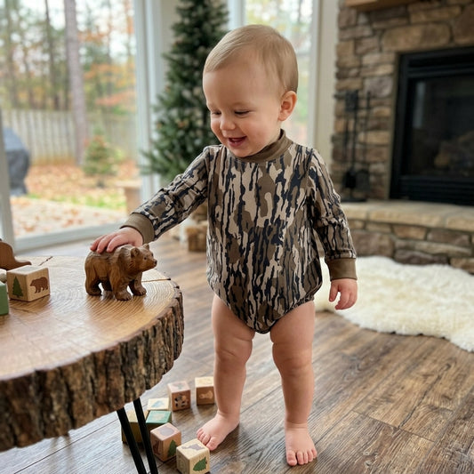 LR3259 Camo Baby Mock Neck Long Sleeve Bubble Romper