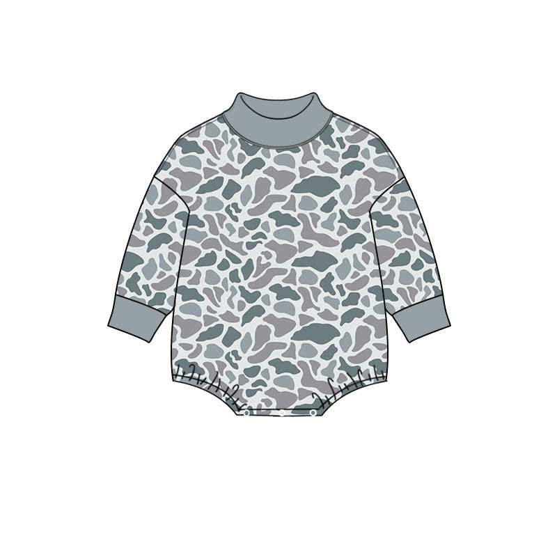 8.11   Preorder Baby Boys Grey Camo Long Sleeve Bubble Romper