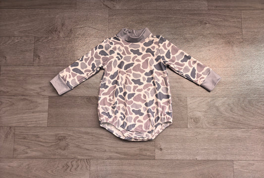 8.11   Preorder Baby Boys Grey Camo Long Sleeve Bubble Romper