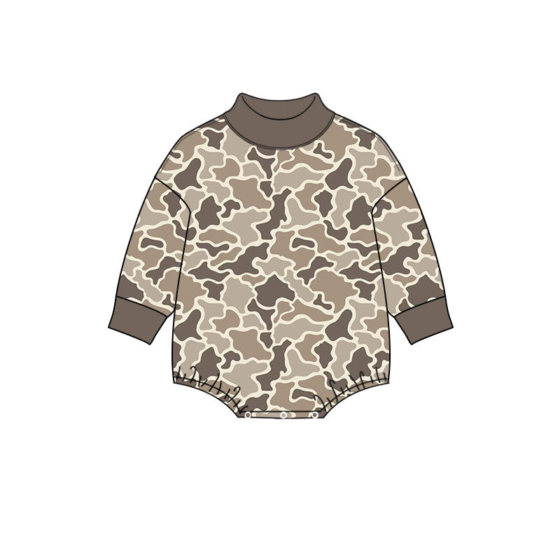8.11   Preorder Baby Boys Khaki Camo Long Sleeve Bubble Romper