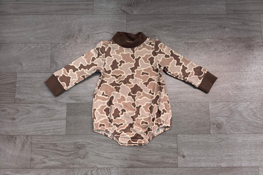 8.11   Preorder Baby Boys Khaki Camo Long Sleeve Bubble Romper