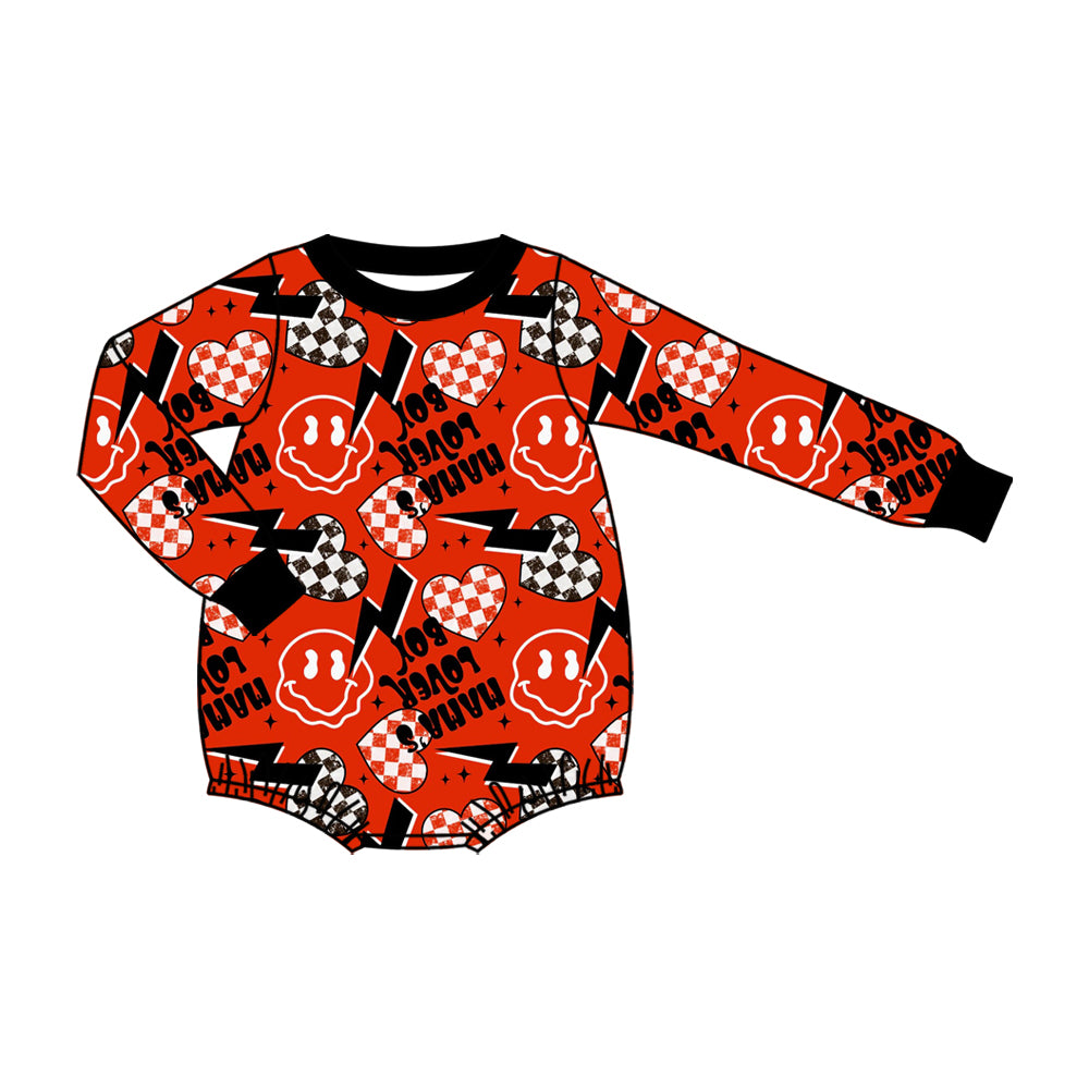 8.11   Preorder Baby Red Checkered Heart Smiley Face Long Sleeve Bubble Romper