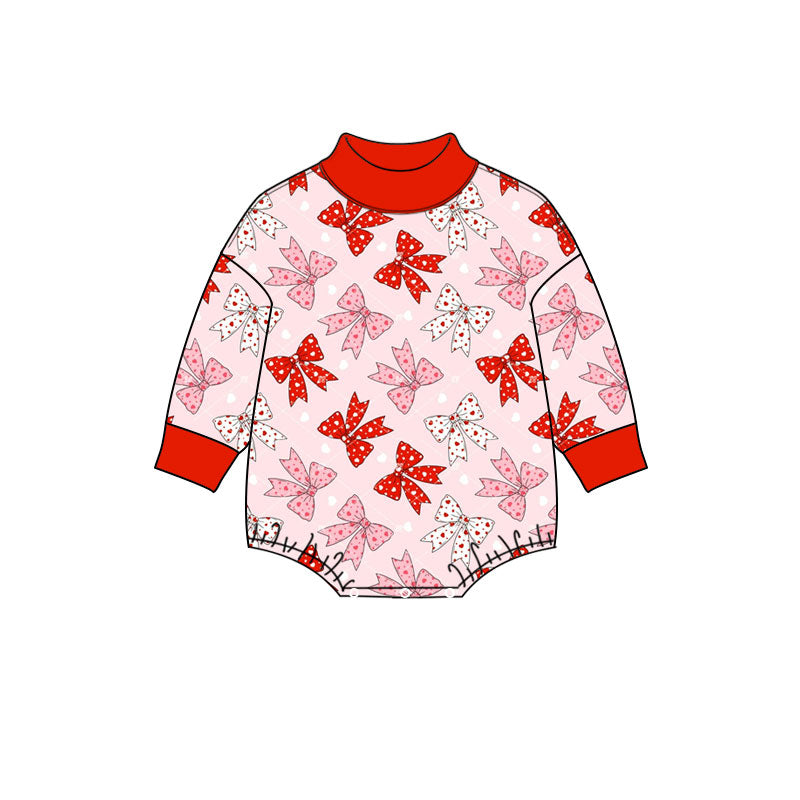 8.12 LR3272 Preorder Hearts Pink Red Bows Print Baby Girls Valentine's Day Romper