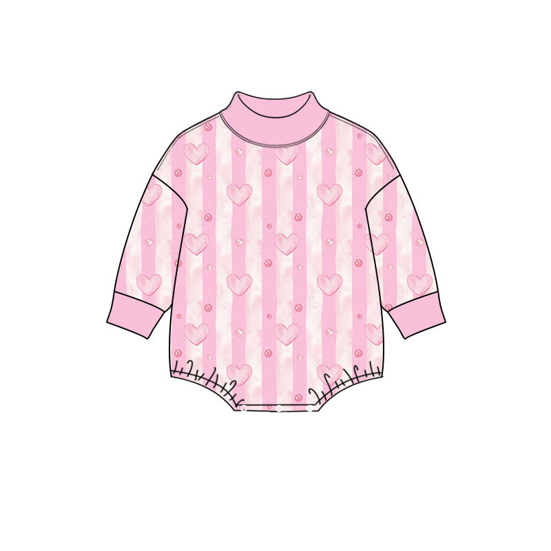 8.12 LR3273 Preorder Hearts Pink Stripes Print Baby Girls Valentine's Day Romper