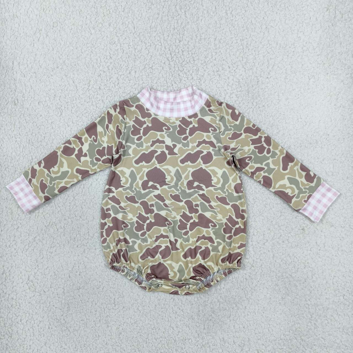 Sibling Baby Girls Boys Camo Gingham Mock Neck Long Sleeve Top Bubble Romper
