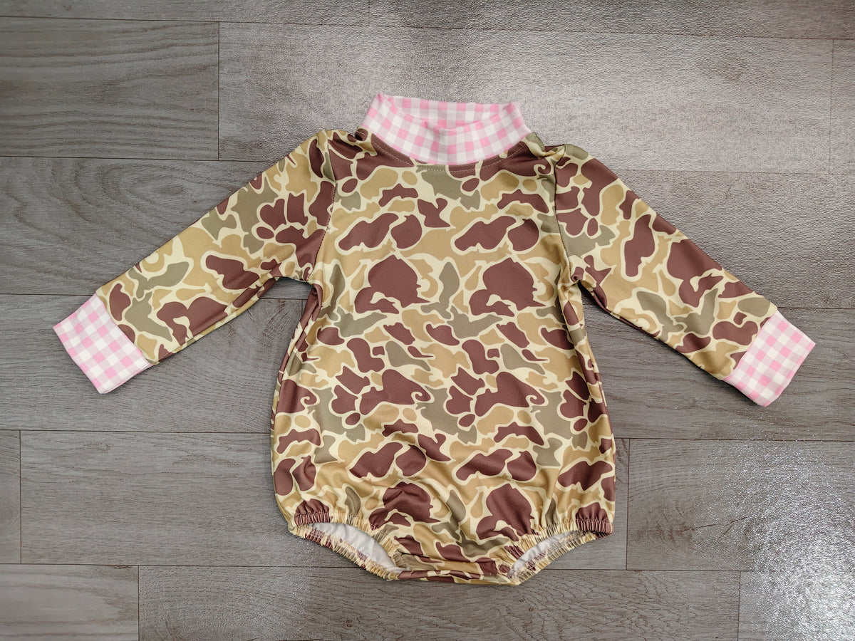 8.13 LR3280 Preorder Brown Green Camo Print Baby Girls Romper