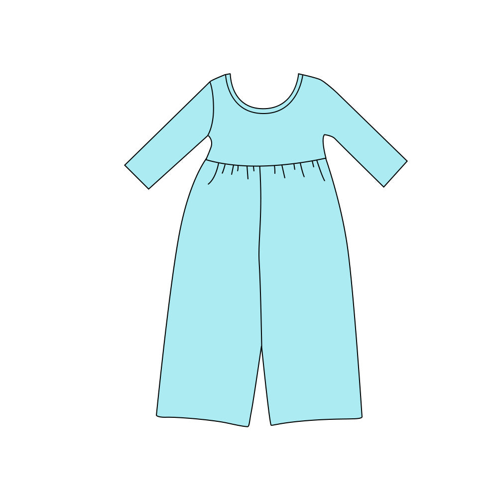 8.13 Preorder Kids Girls Light Blue Long Sleeve Elastic Waist Wide Leg Jumpsuit
