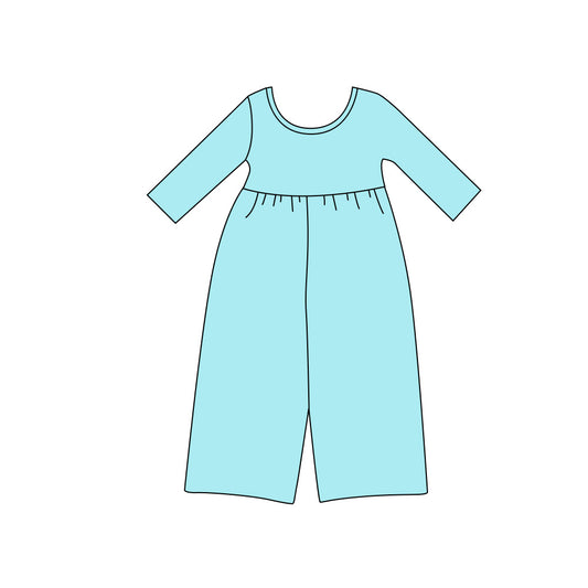 8.13 Preorder Kids Girls Light Blue Long Sleeve Elastic Waist Wide Leg Jumpsuit