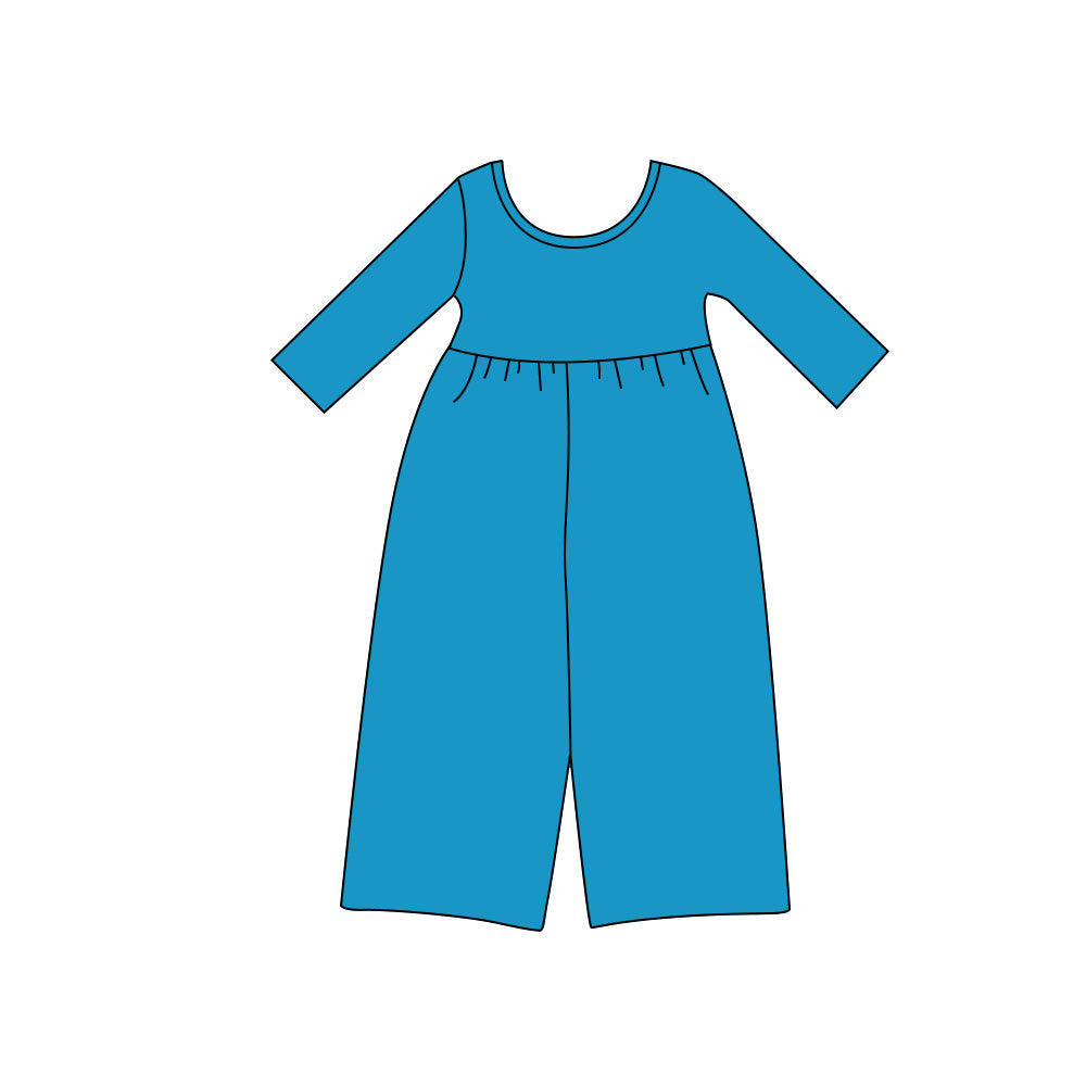8.13 Preorder Kids Girls Teal Long Sleeve Elastic Waist Wide Leg Jumpsuit